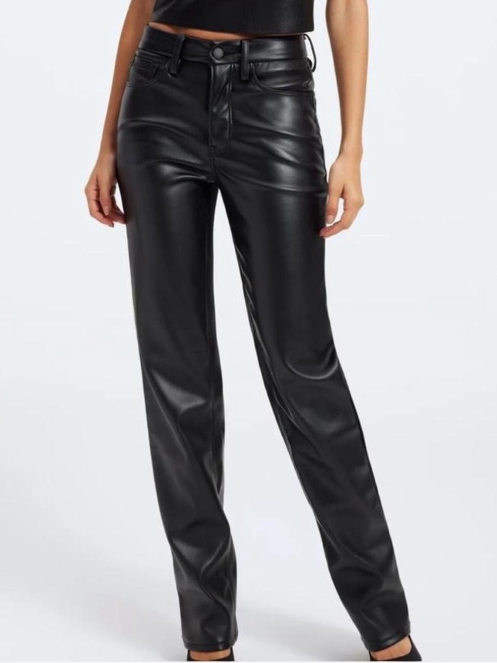 NEW Good American Black Faux Leather Straight-Leg Jeans